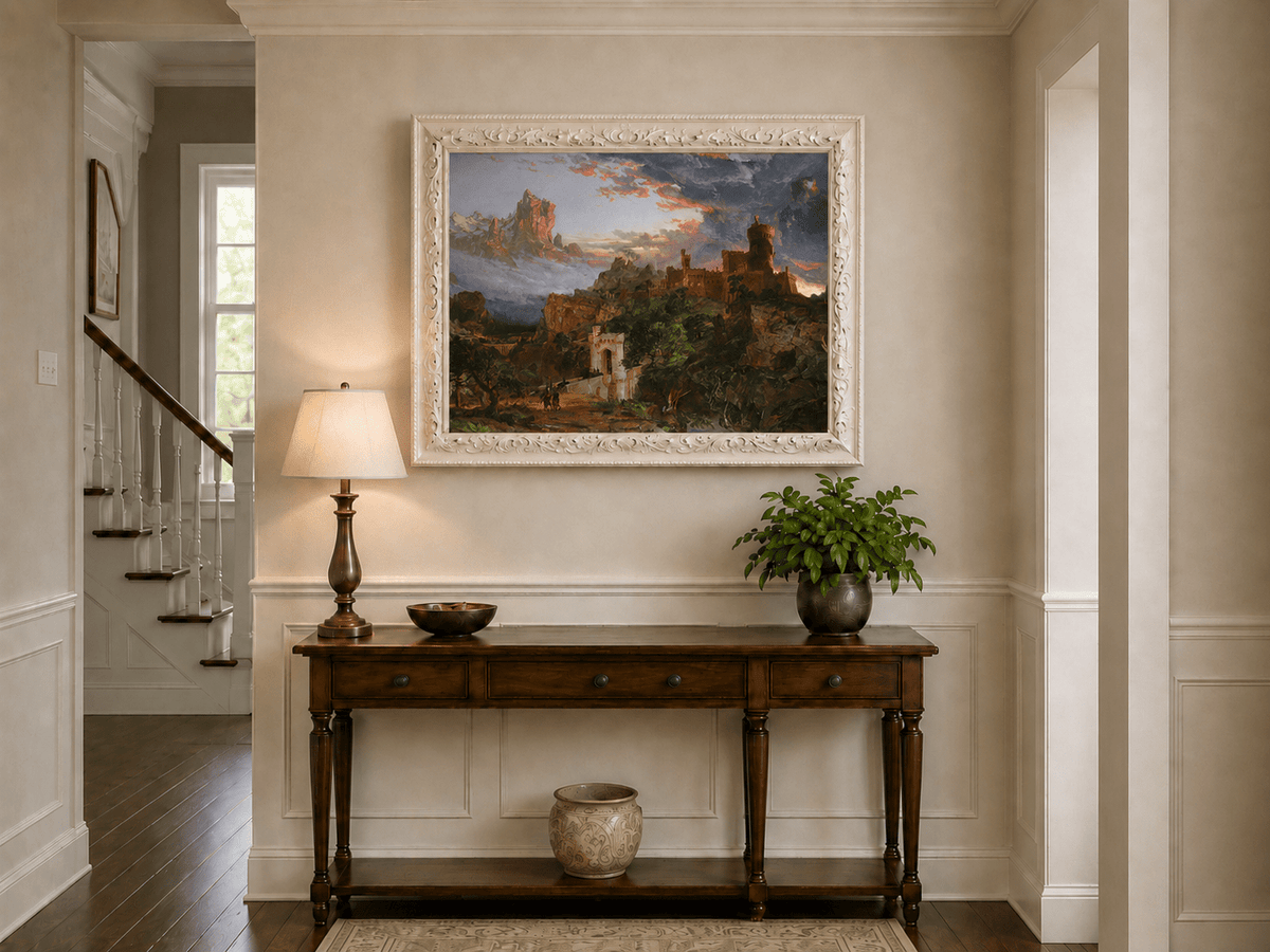 Landscape Oil Painting - Hand-Painted Dramatic Castle Sunset
