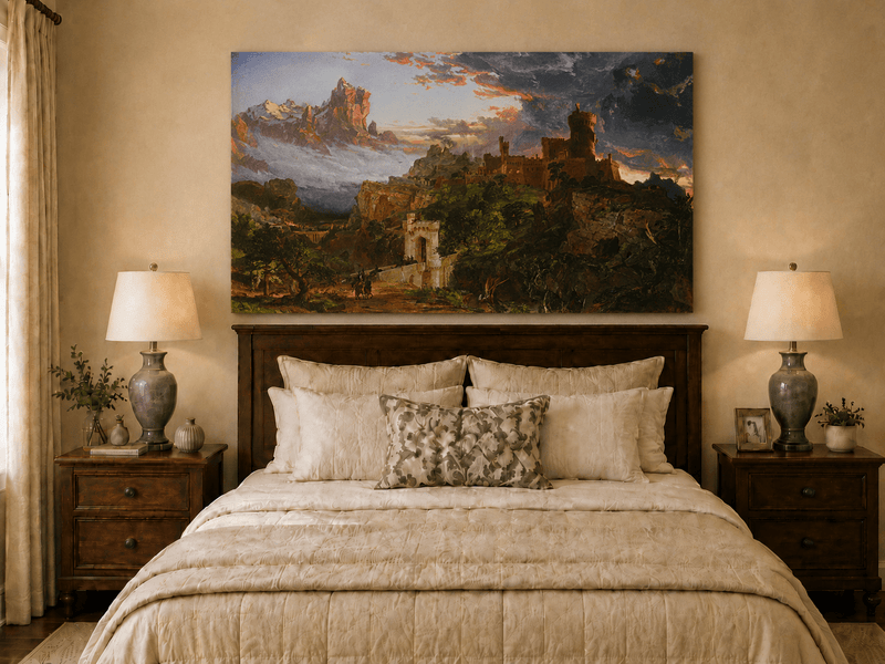 Landscape Oil Painting - Hand-Painted Dramatic Castle Sunset