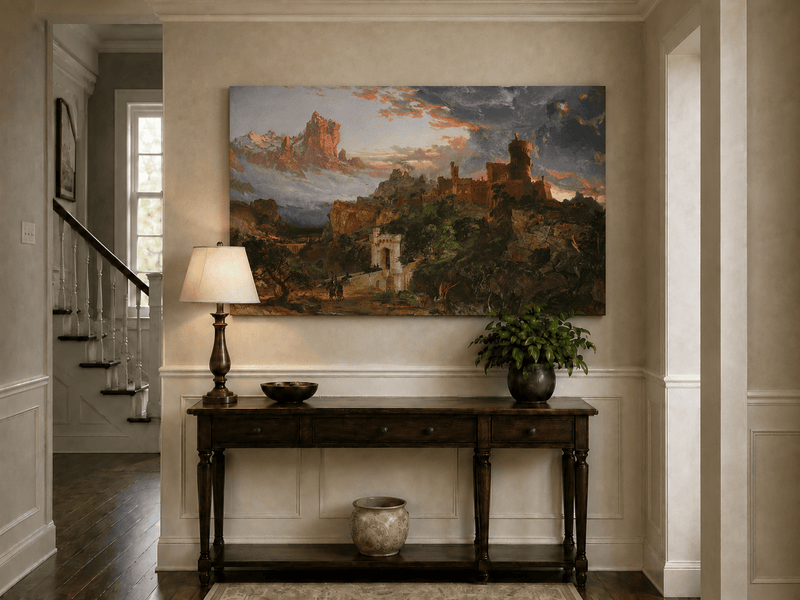Landscape Oil Painting - Hand-Painted Dramatic Castle Sunset