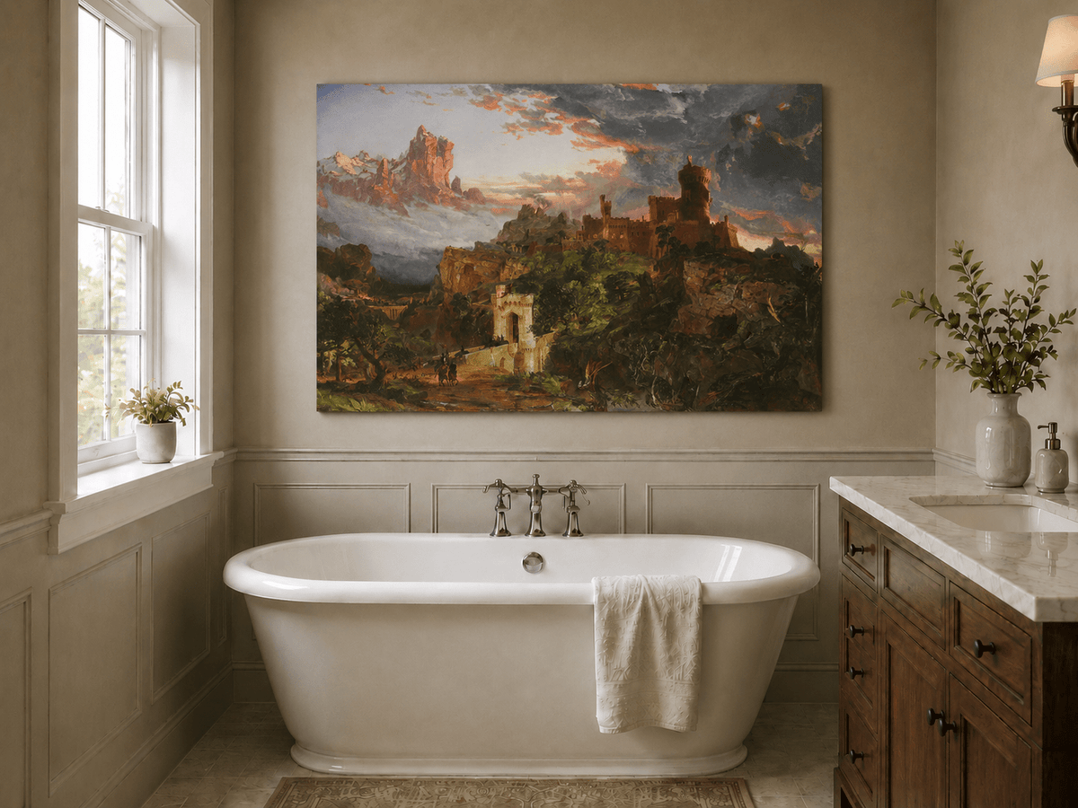Landscape Oil Painting - Hand-Painted Dramatic Castle Sunset