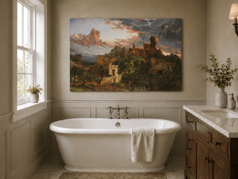Landscape Oil Painting - Hand-Painted Dramatic Castle Sunset