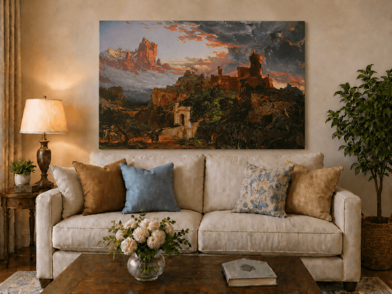 Landscape Oil Painting - Hand-Painted Dramatic Castle Sunset