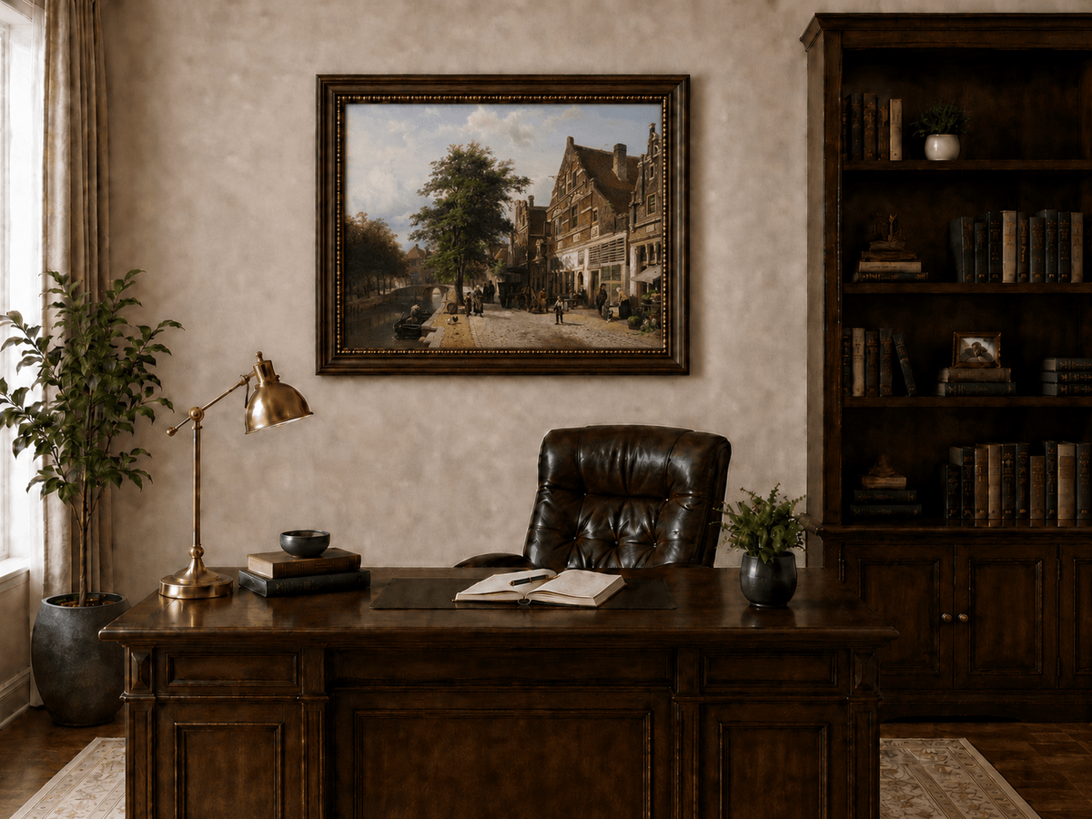 Landscape Oil Painting - Hand-Painted Dutch Canal Street View