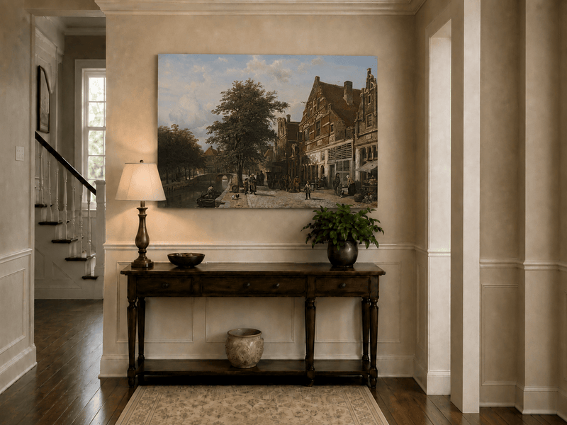 Landscape Oil Painting - Hand-Painted Dutch Canal Street View