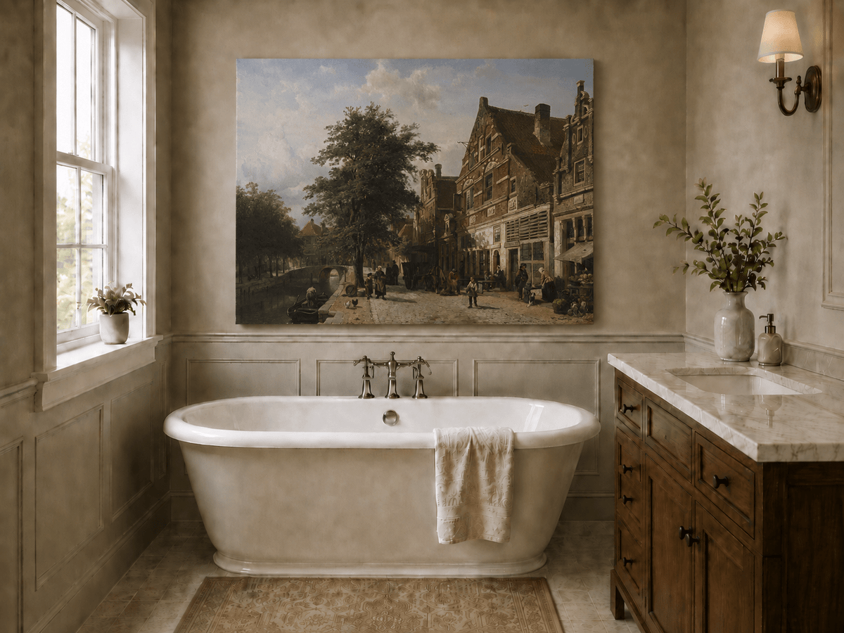 Landscape Oil Painting - Hand-Painted Dutch Canal Street View