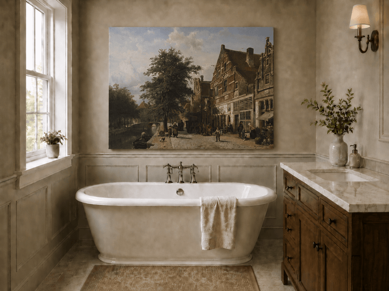 Landscape Oil Painting - Hand-Painted Dutch Canal Street View