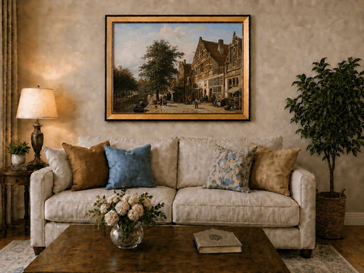 Landscape Oil Painting - Hand-Painted Dutch Canal Street View