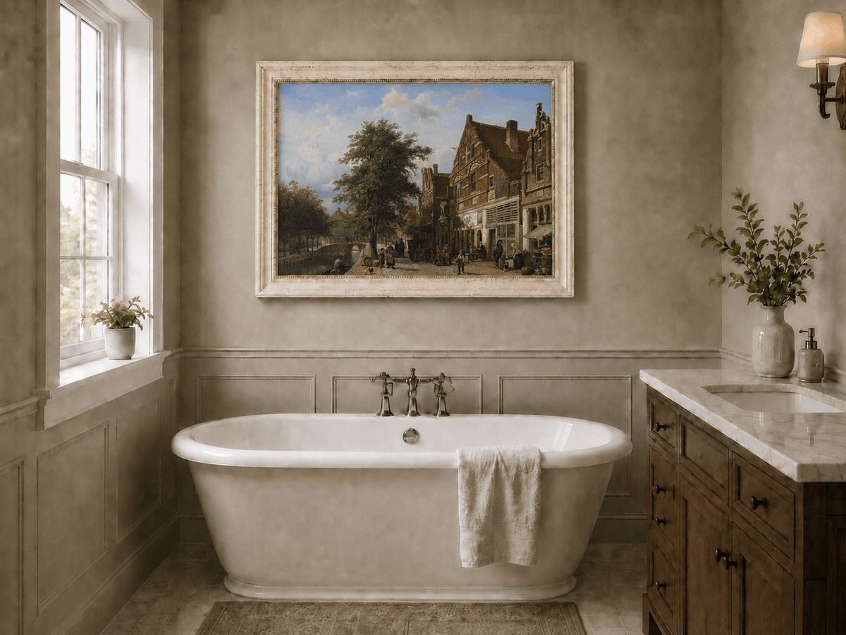 Landscape Oil Painting - Hand-Painted Dutch Canal Street View