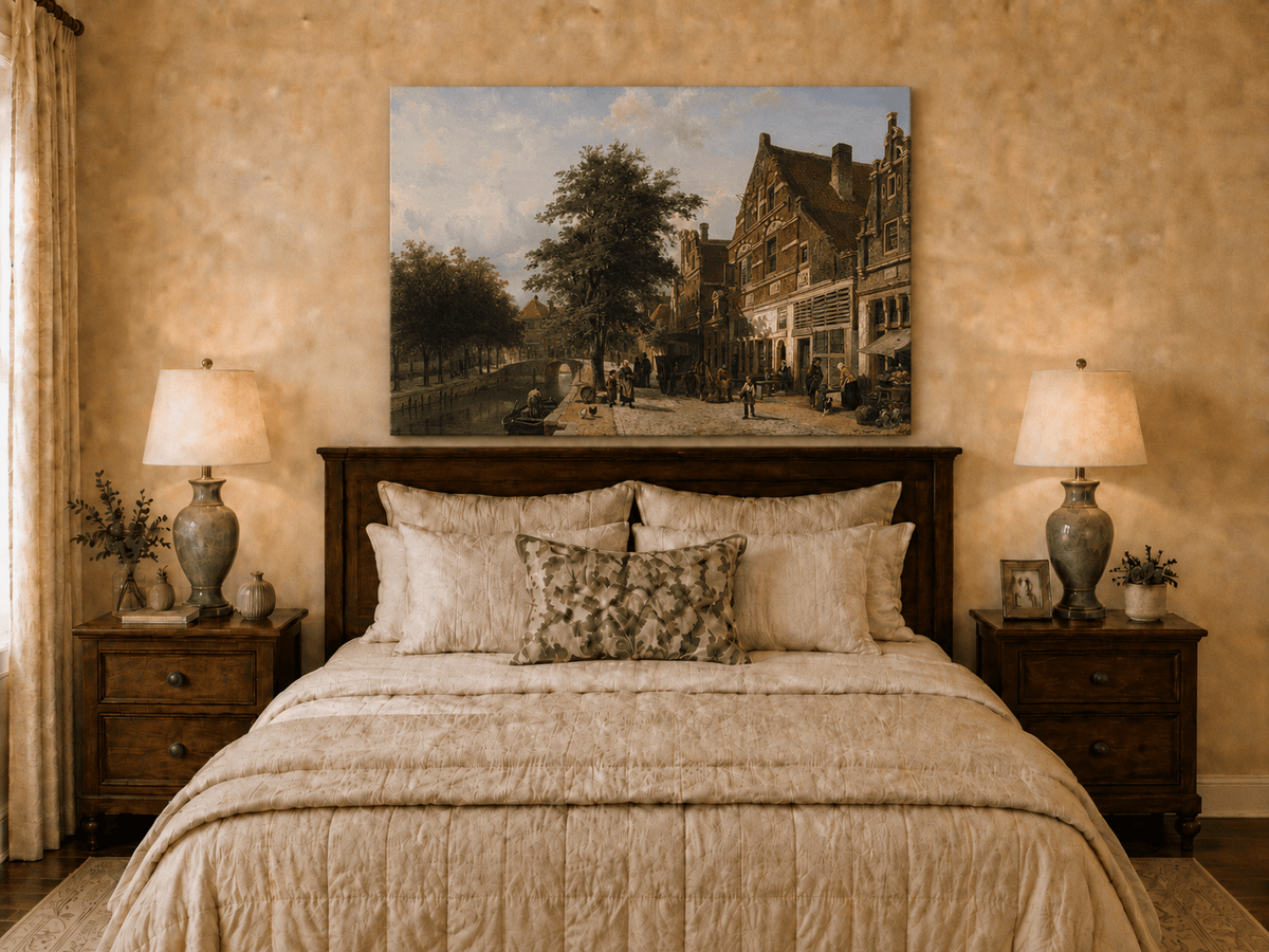 Landscape Oil Painting - Hand-Painted Dutch Canal Street View