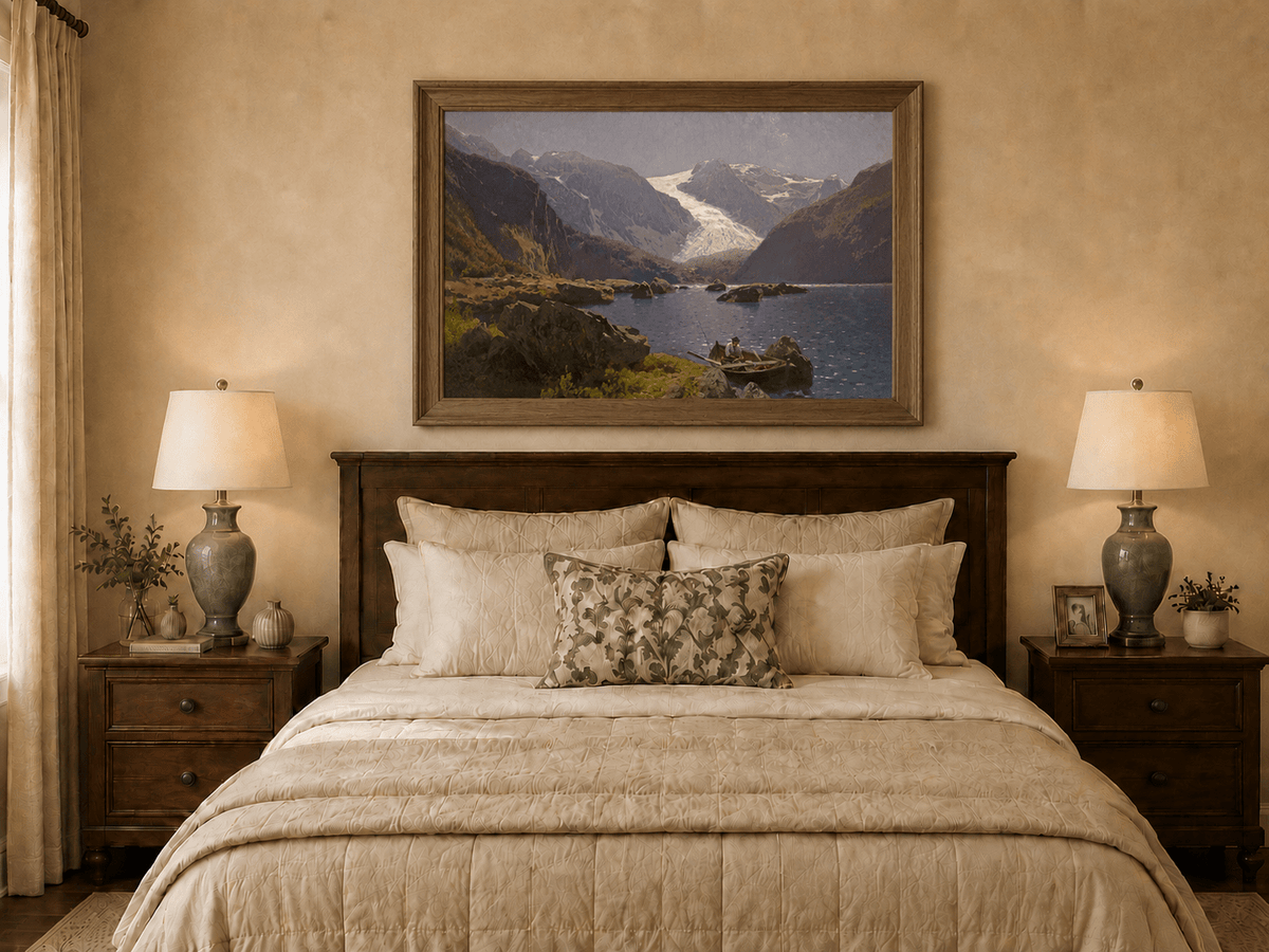 Landscape Oil Painting - Hand-Painted Glacier Lake Mountain View