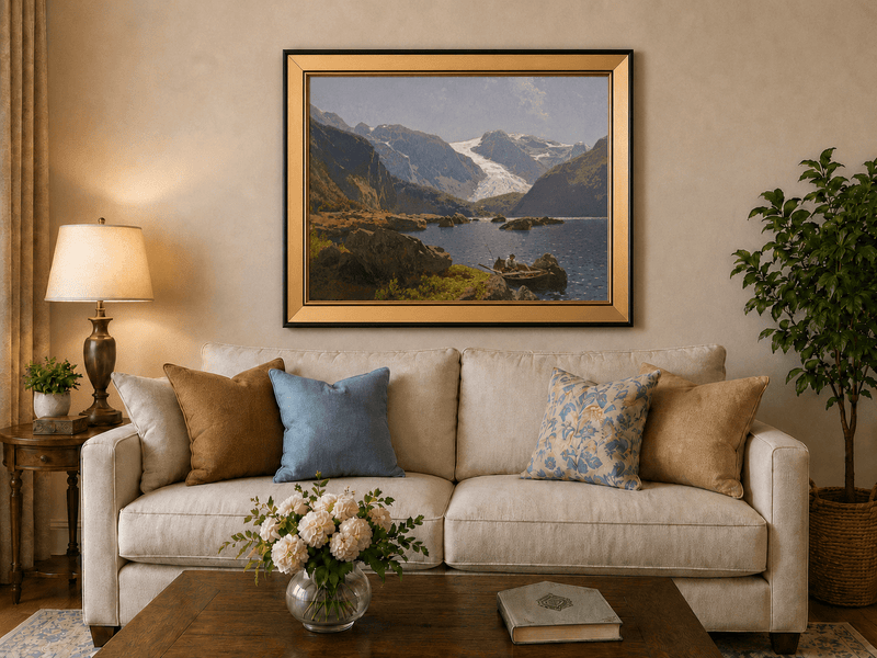 Landscape Oil Painting - Hand-Painted Glacier Lake Mountain View