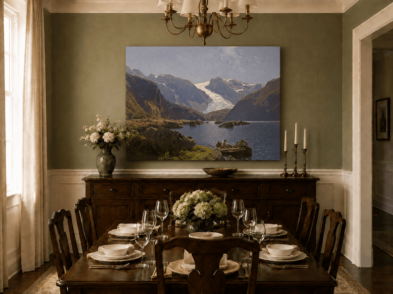 Landscape Oil Painting - Hand-Painted Glacier Lake Mountain View