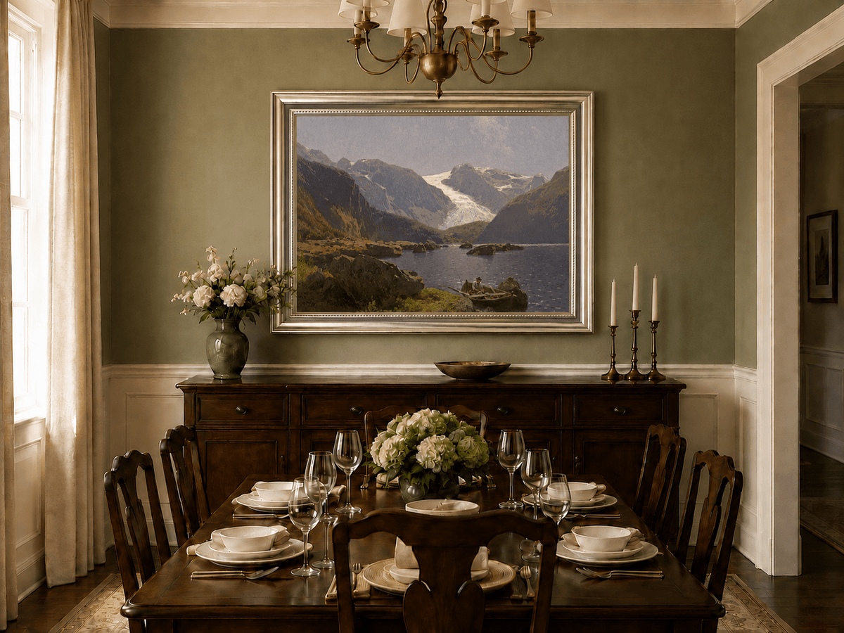 Landscape Oil Painting - Hand-Painted Glacier Lake Mountain View