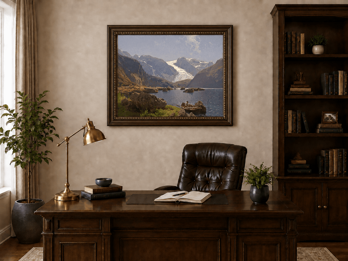 Landscape Oil Painting - Hand-Painted Glacier Lake Mountain View