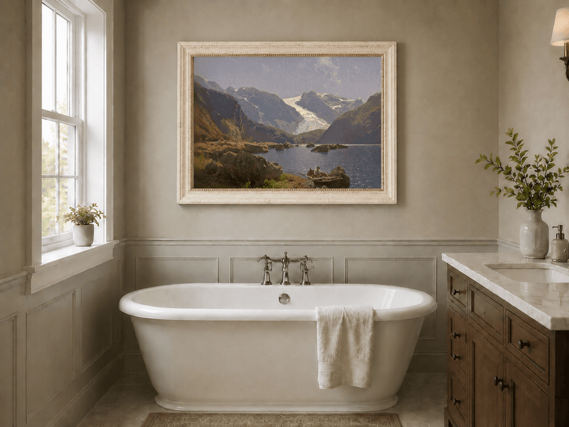 Landscape Oil Painting - Hand-Painted Glacier Lake Mountain View