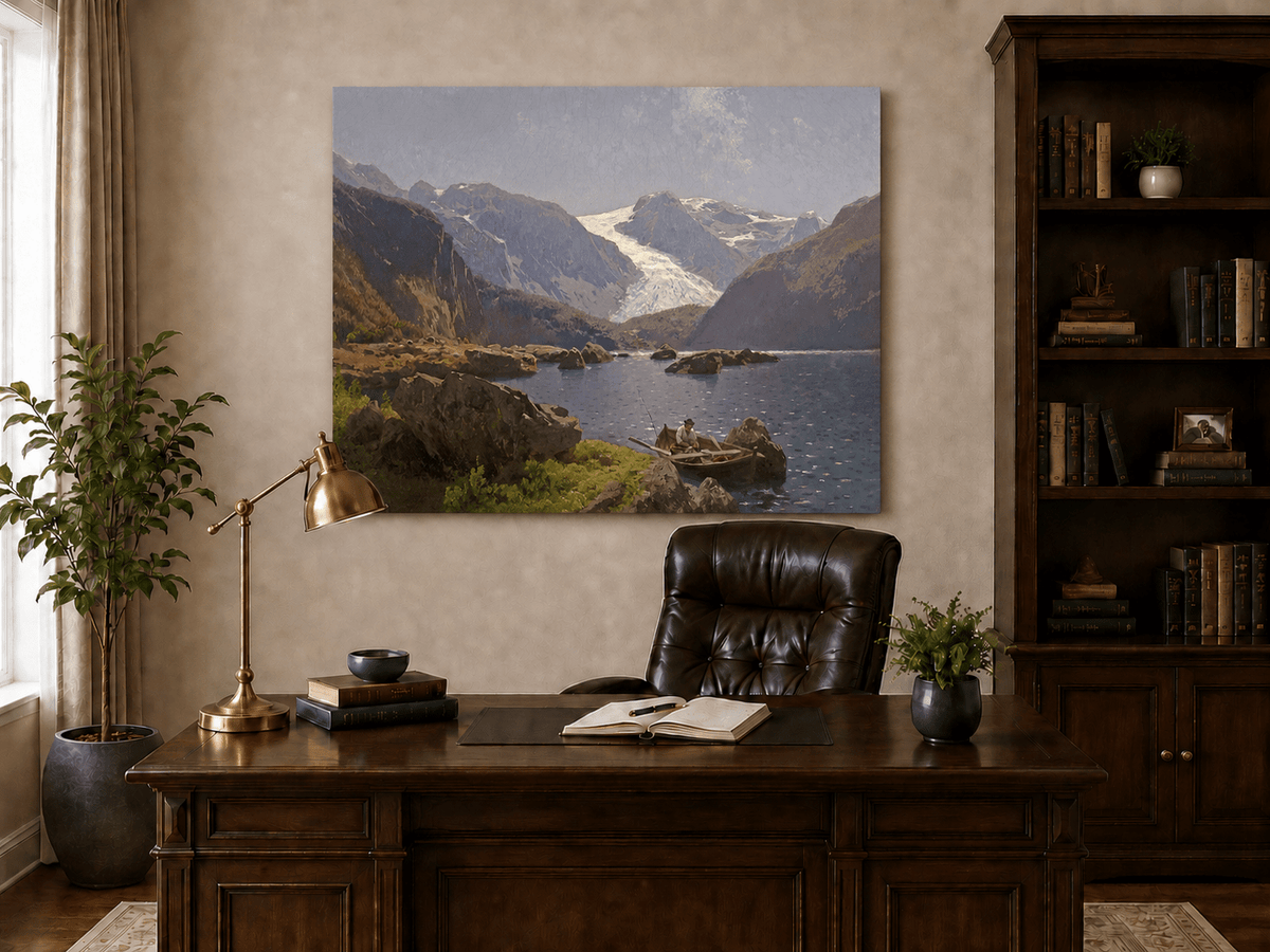 Landscape Oil Painting - Hand-Painted Glacier Lake Mountain View