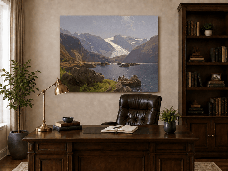 Landscape Oil Painting - Hand-Painted Glacier Lake Mountain View