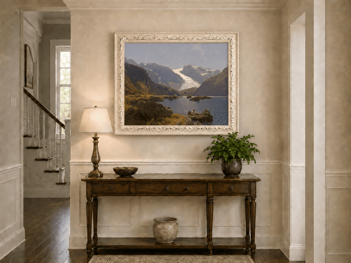 Landscape Oil Painting - Hand-Painted Glacier Lake Mountain View