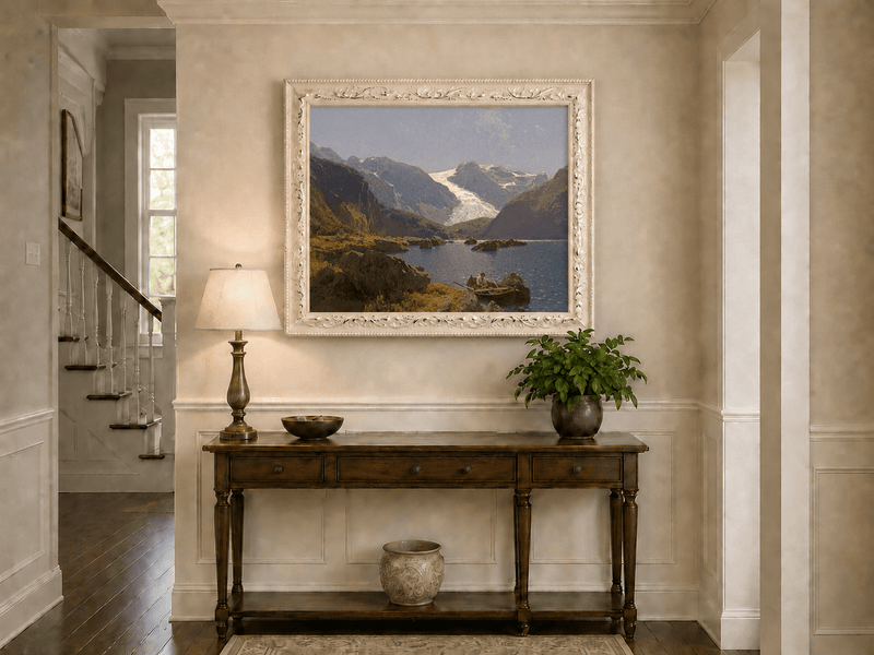 Landscape Oil Painting - Hand-Painted Glacier Lake Mountain View