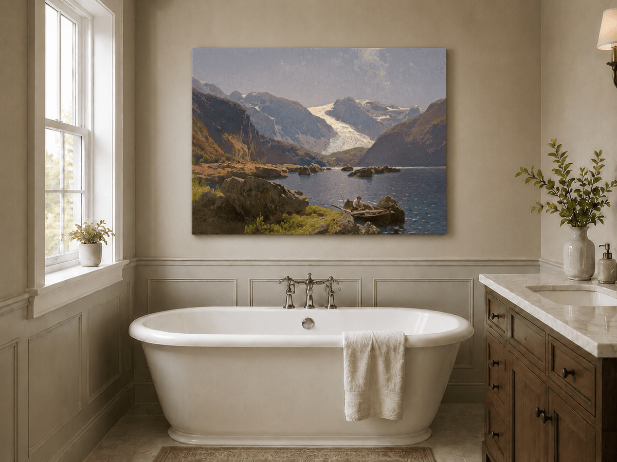 Landscape Oil Painting - Hand-Painted Glacier Lake Mountain View