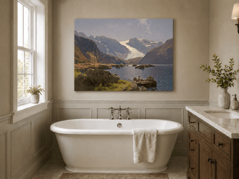 Landscape Oil Painting - Hand-Painted Glacier Lake Mountain View
