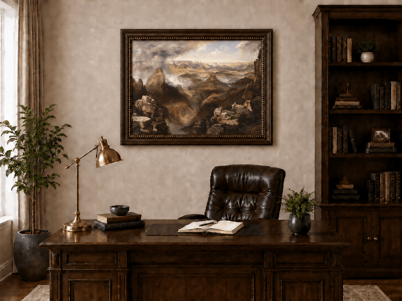Peinture à l'huile de paysage - Village côtier avec phare et coucher de soleil