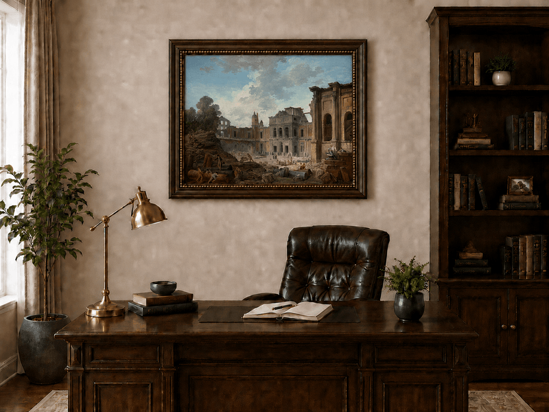 Landscape Oil Painting - Hand-Painted Historic Palace Ruins View