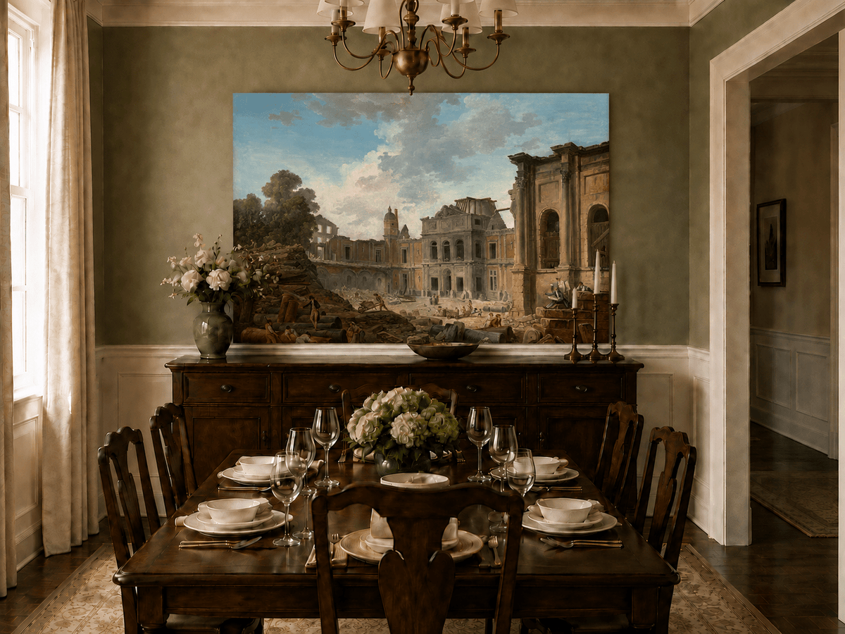 Landscape Oil Painting - Hand-Painted Historic Palace Ruins View