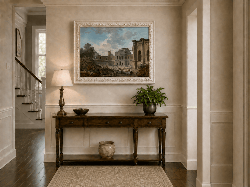 Landscape Oil Painting - Hand-Painted Historic Palace Ruins View