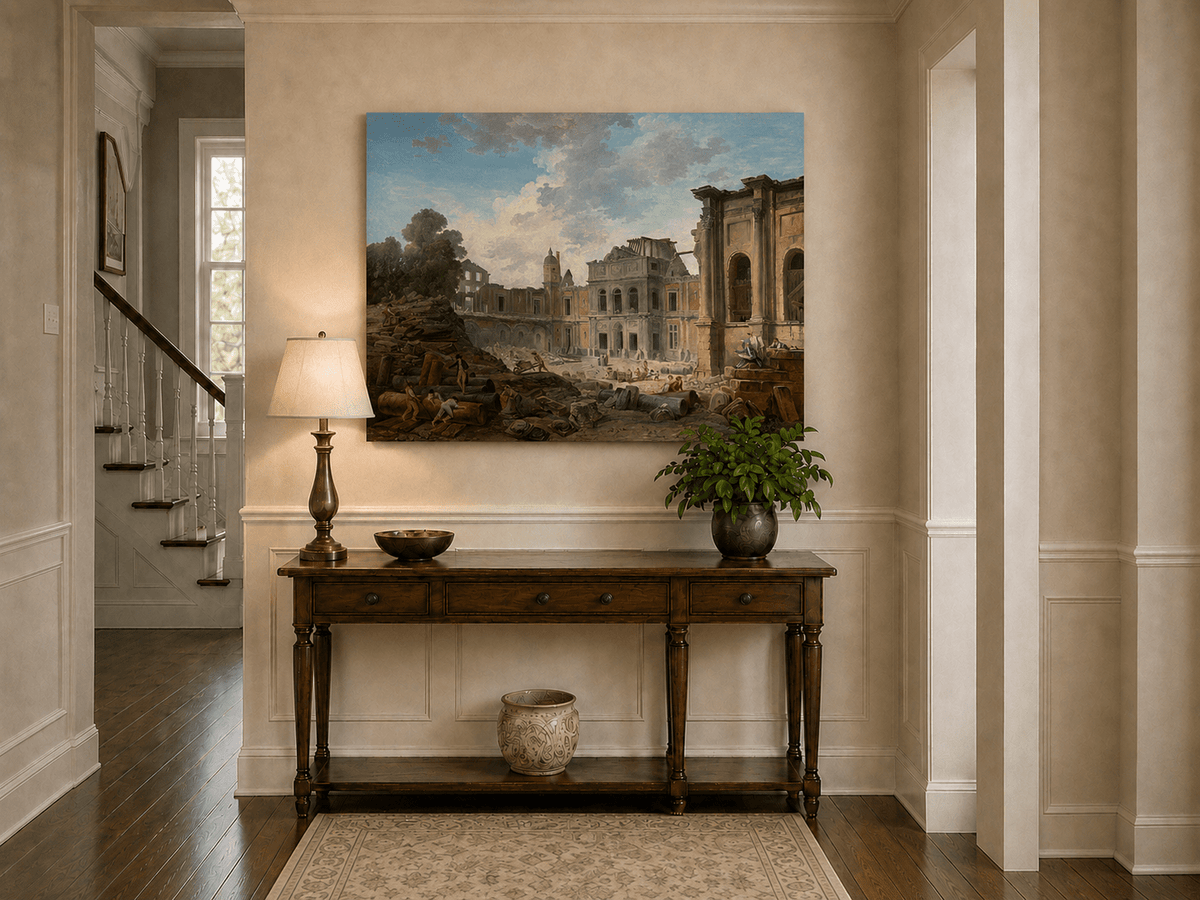Landscape Oil Painting - Hand-Painted Historic Palace Ruins View