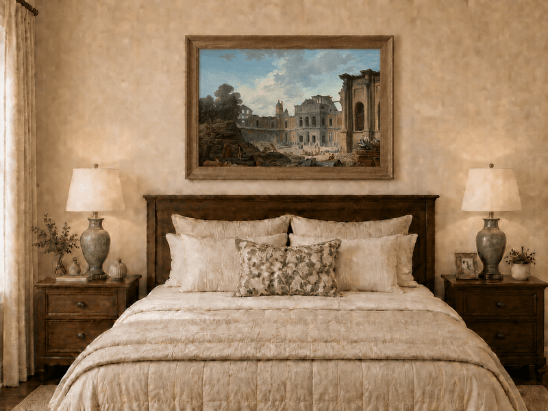 Landscape Oil Painting - Hand-Painted Historic Palace Ruins View
