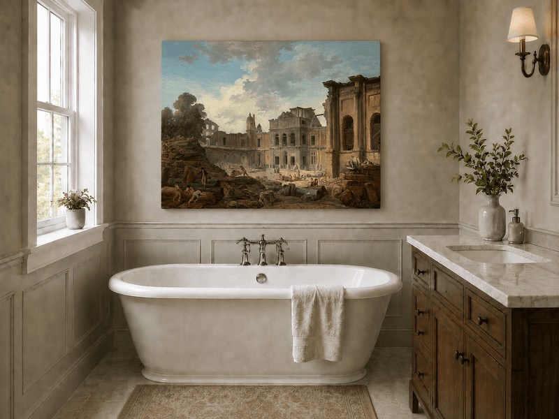 Landscape Oil Painting - Hand-Painted Historic Palace Ruins View