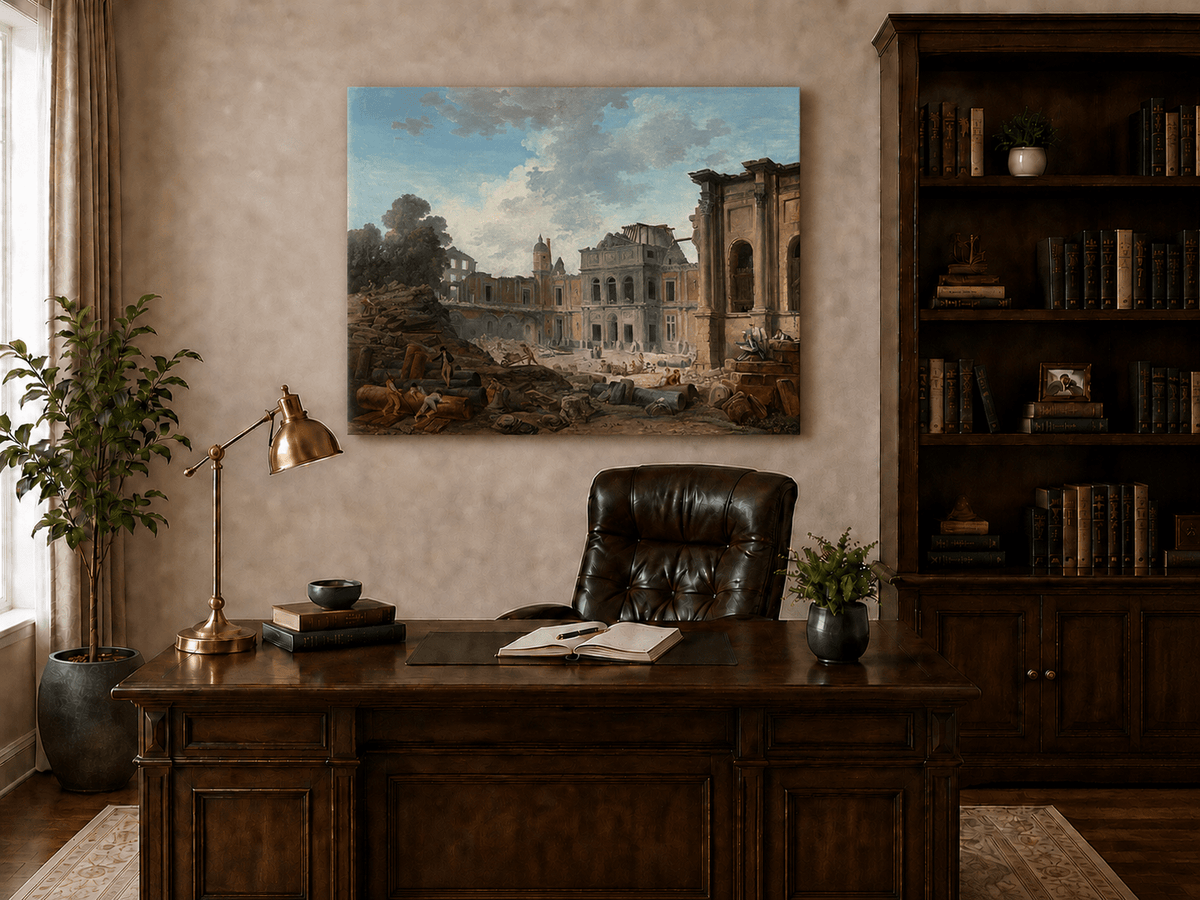 Landscape Oil Painting - Hand-Painted Historic Palace Ruins View