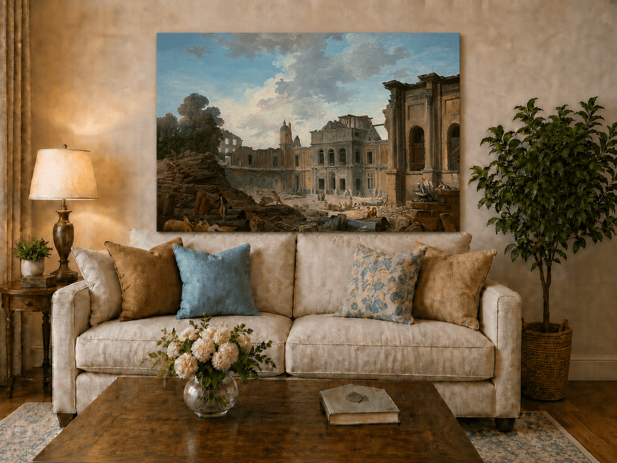 Landscape Oil Painting - Hand-Painted Historic Palace Ruins View