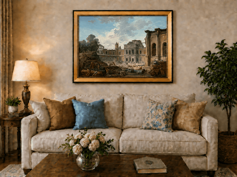 Landscape Oil Painting - Hand-Painted Historic Palace Ruins View