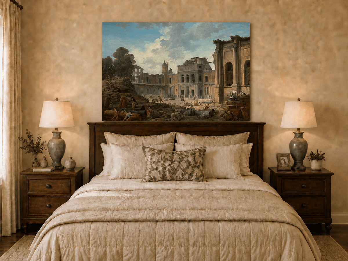 Landscape Oil Painting - Hand-Painted Historic Palace Ruins View