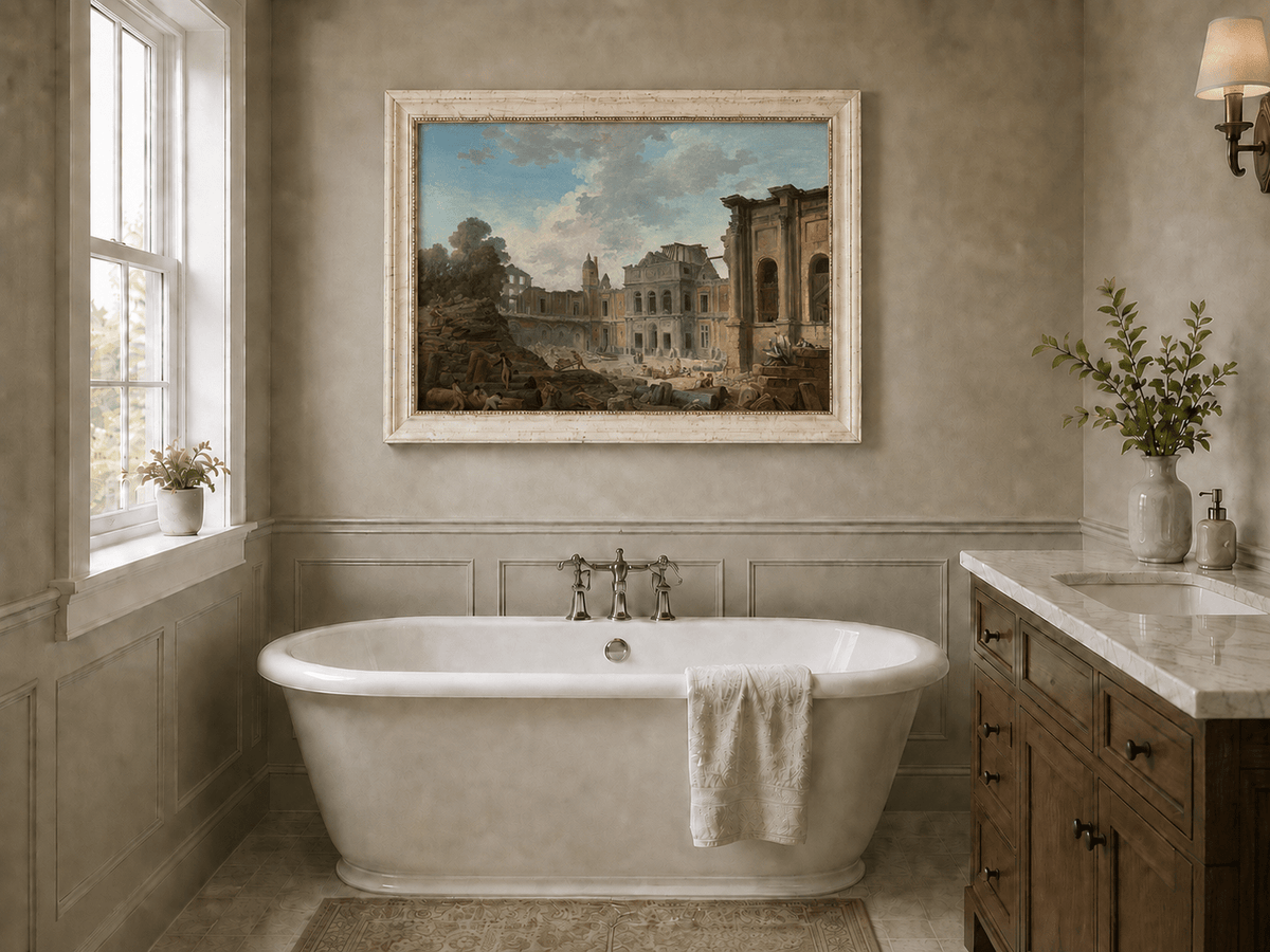 Landscape Oil Painting - Hand-Painted Historic Palace Ruins View