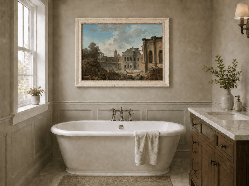 Landscape Oil Painting - Hand-Painted Historic Palace Ruins View