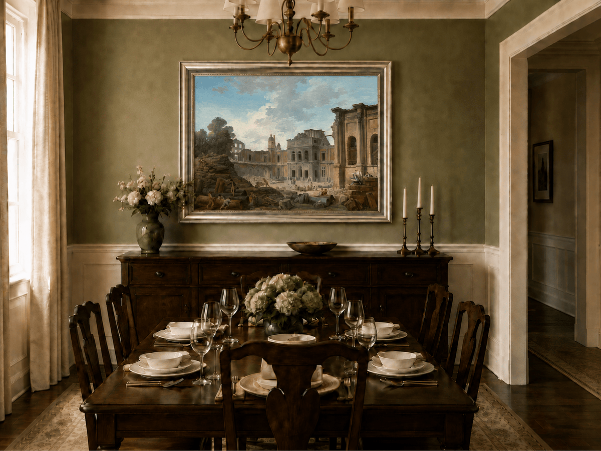 Landscape Oil Painting - Hand-Painted Historic Palace Ruins View