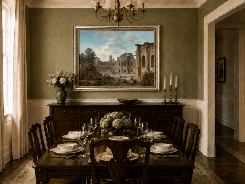 Landscape Oil Painting - Hand-Painted Historic Palace Ruins View