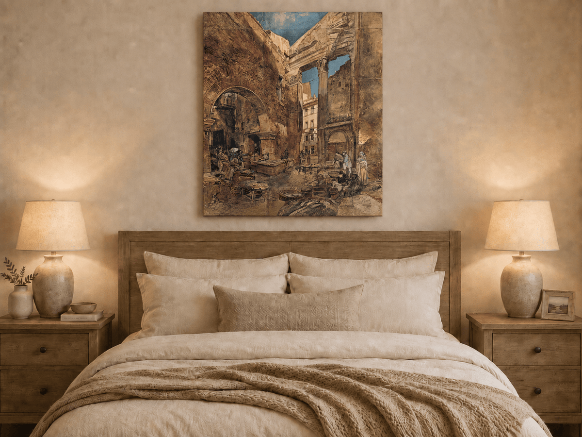 Landscape Oil Painting - Hand-Painted Historic Rome Fish Market
