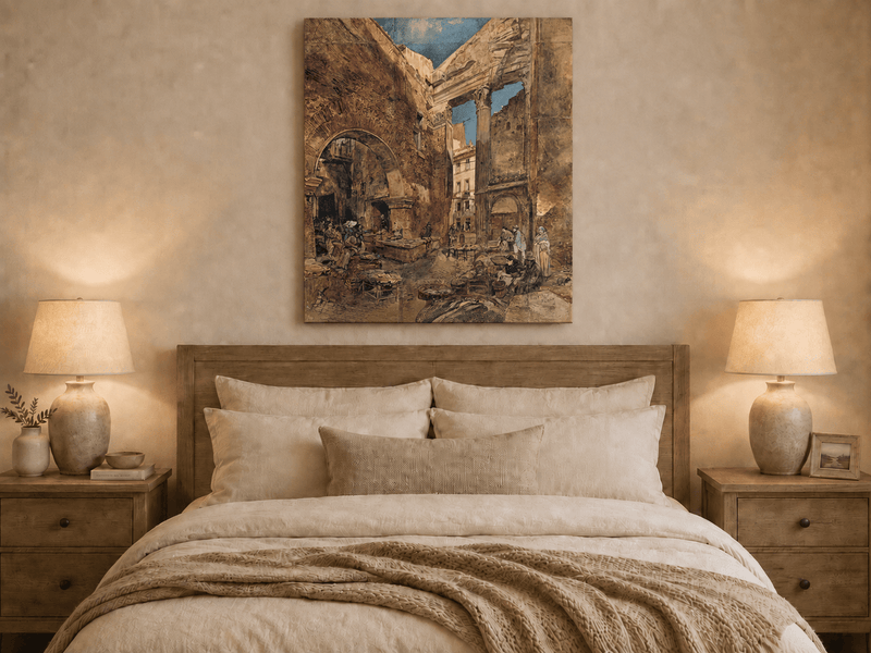 Landscape Oil Painting - Hand-Painted Historic Rome Fish Market