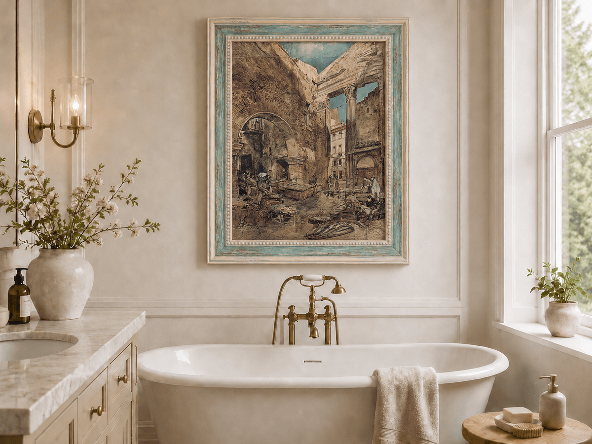 Landscape Oil Painting - Hand-Painted Historic Rome Fish Market