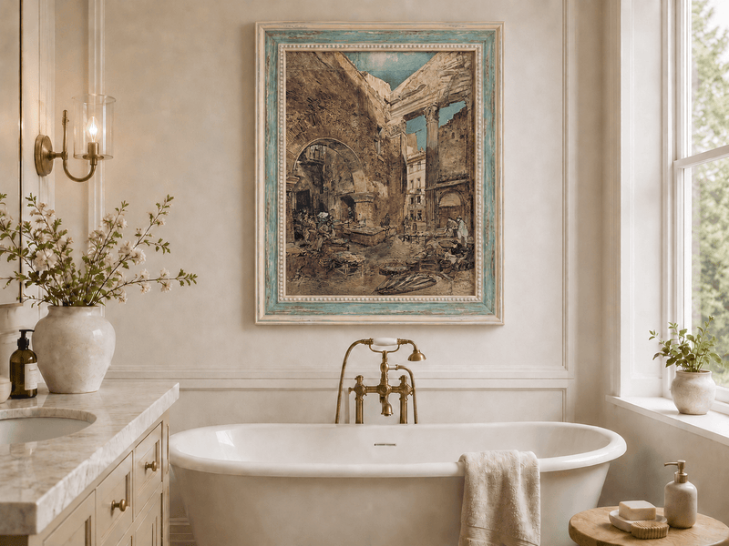 Landscape Oil Painting - Hand-Painted Historic Rome Fish Market