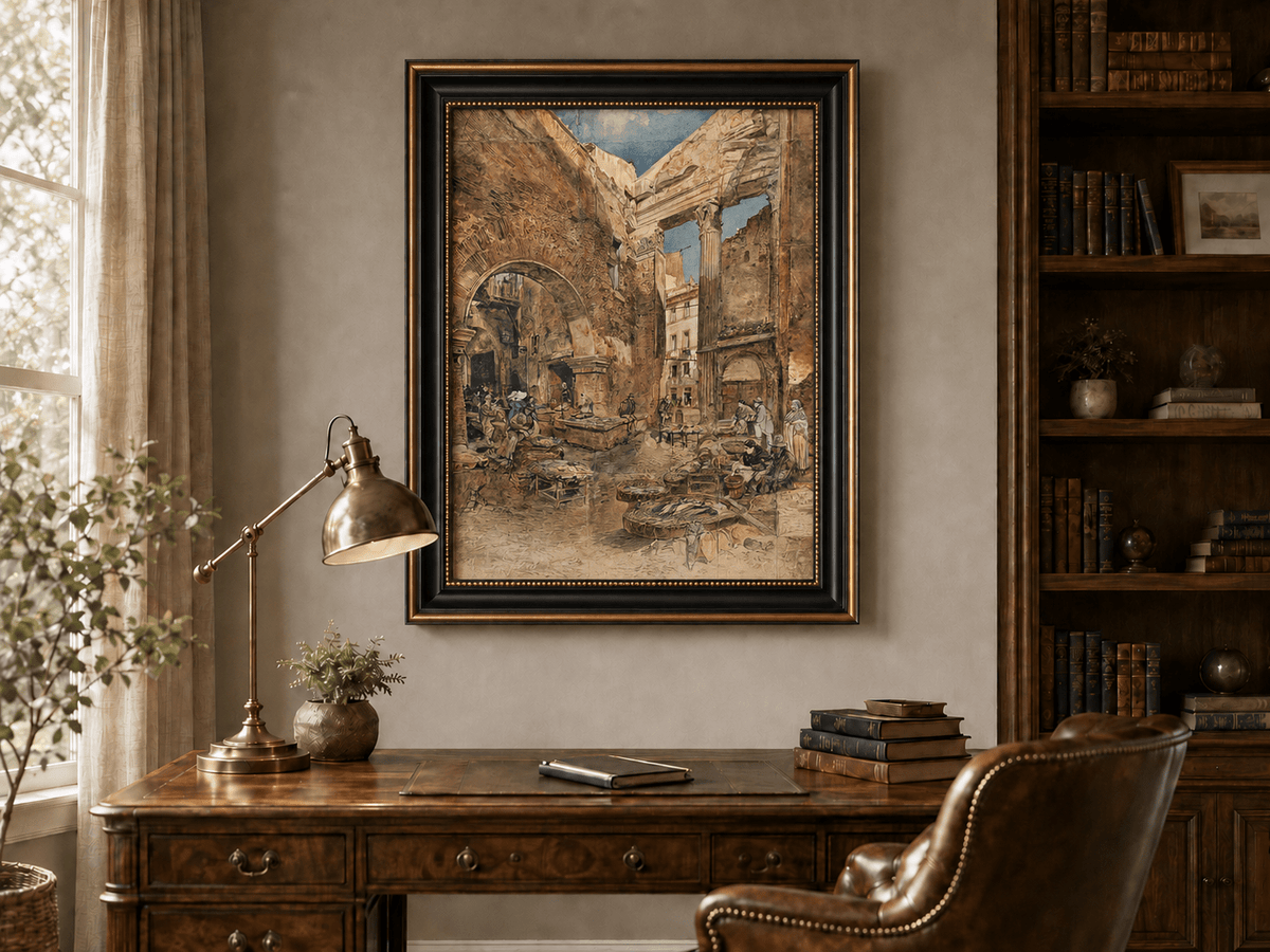 Landscape Oil Painting - Hand-Painted Historic Rome Fish Market