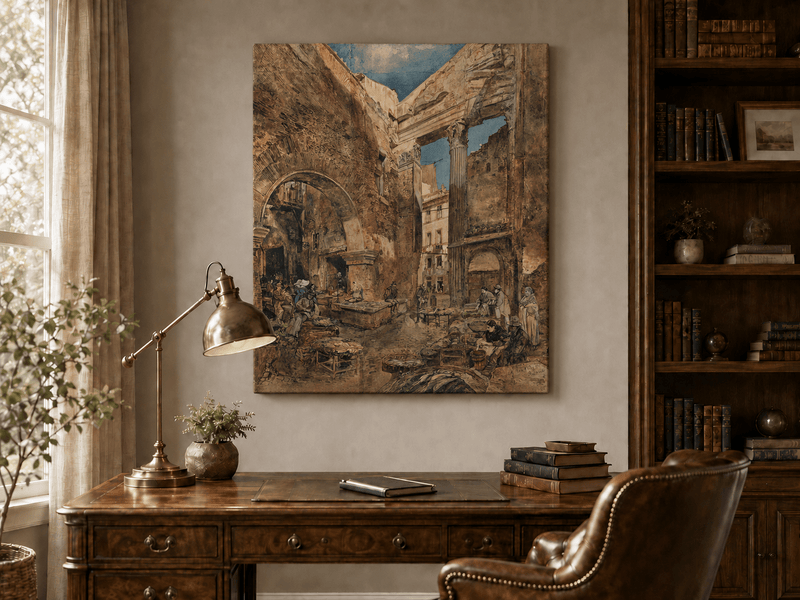 Landscape Oil Painting - Hand-Painted Historic Rome Fish Market