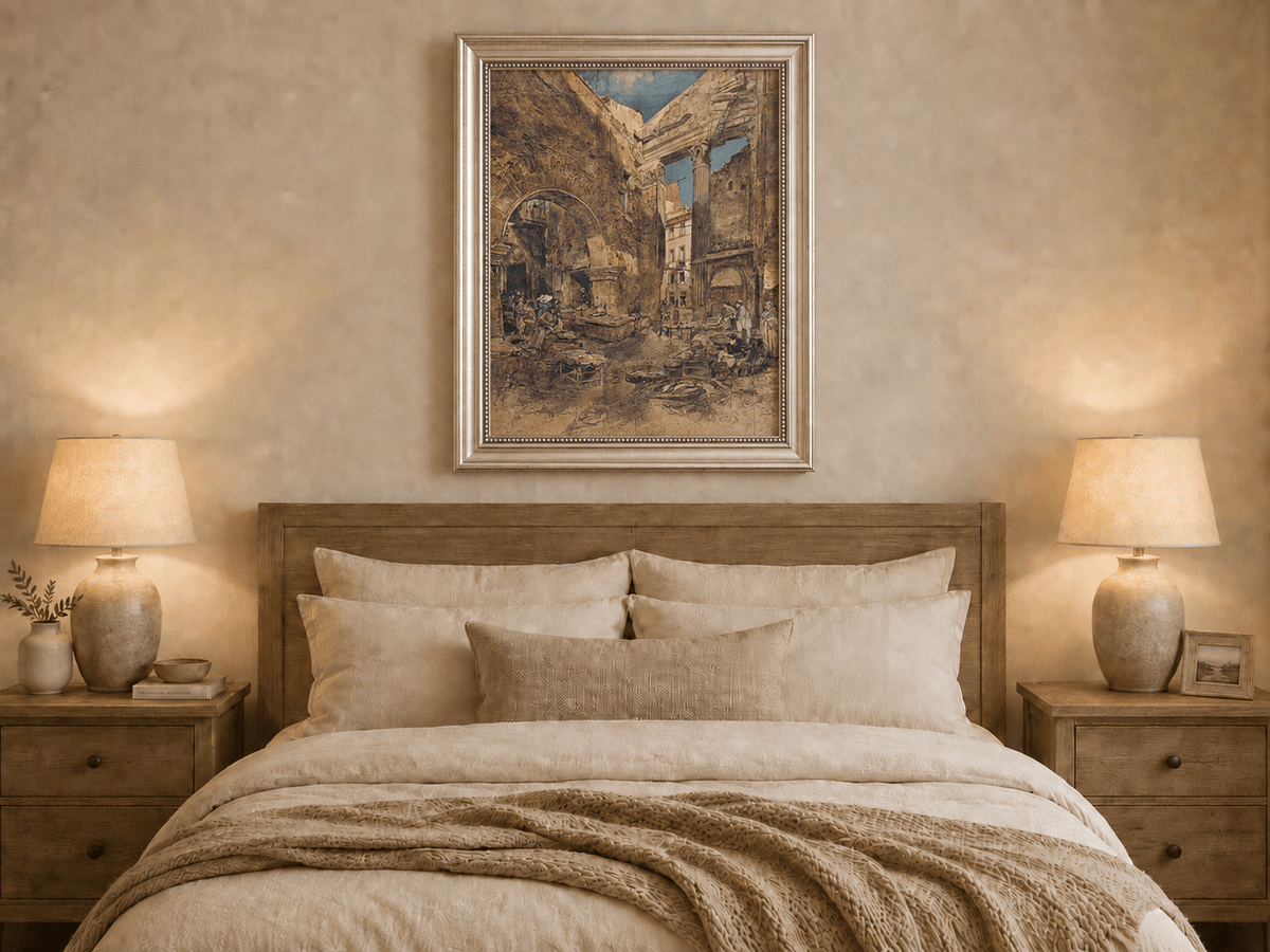 Landscape Oil Painting - Hand-Painted Historic Rome Fish Market