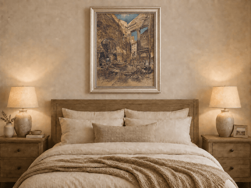 Landscape Oil Painting - Hand-Painted Historic Rome Fish Market