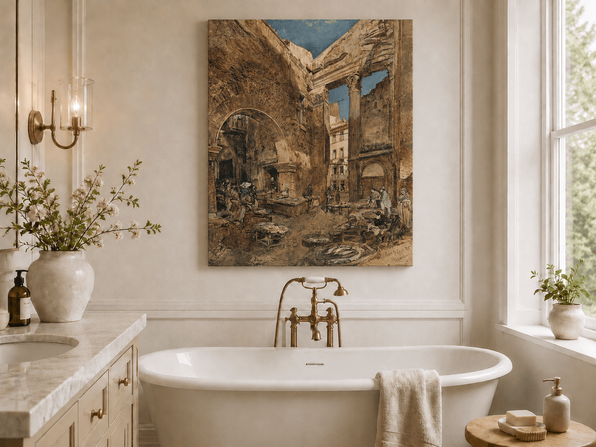 Landscape Oil Painting - Hand-Painted Historic Rome Fish Market