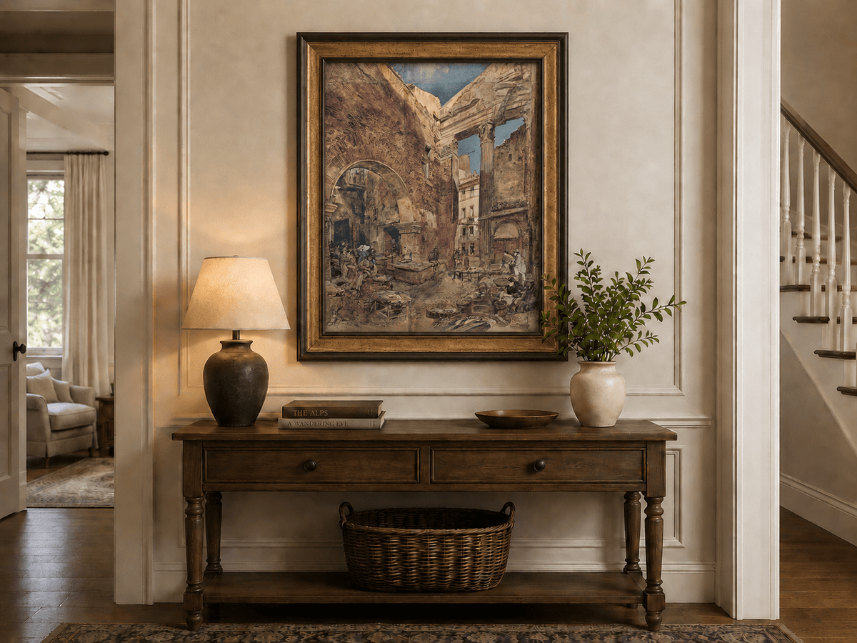 Landscape Oil Painting - Hand-Painted Historic Rome Fish Market